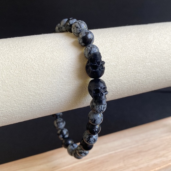 Snowflake Obsidian Skull Bracelet - Picture 2 of 7